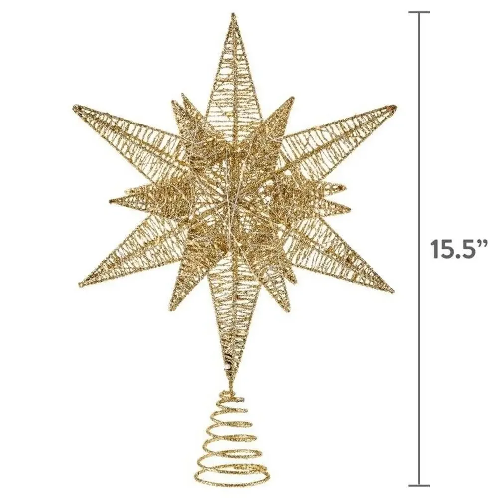 Champagne Gold Glitter Star Light Up LED Christmas Tree Topper 15.5
